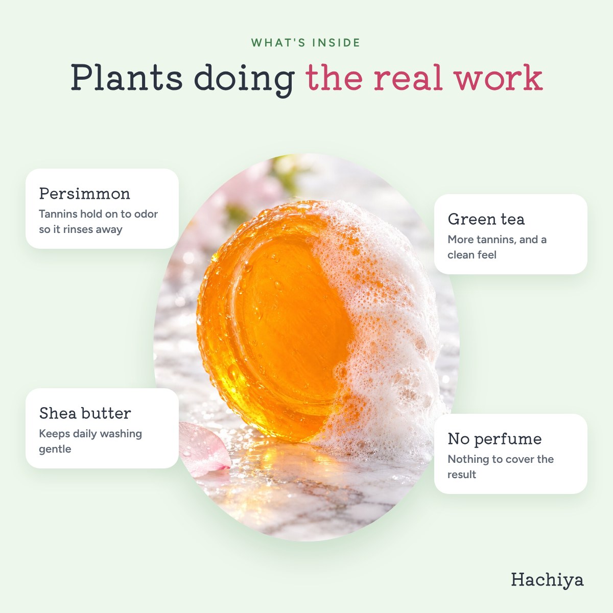 What's inside: persimmon, green tea, shea butter, no perfume